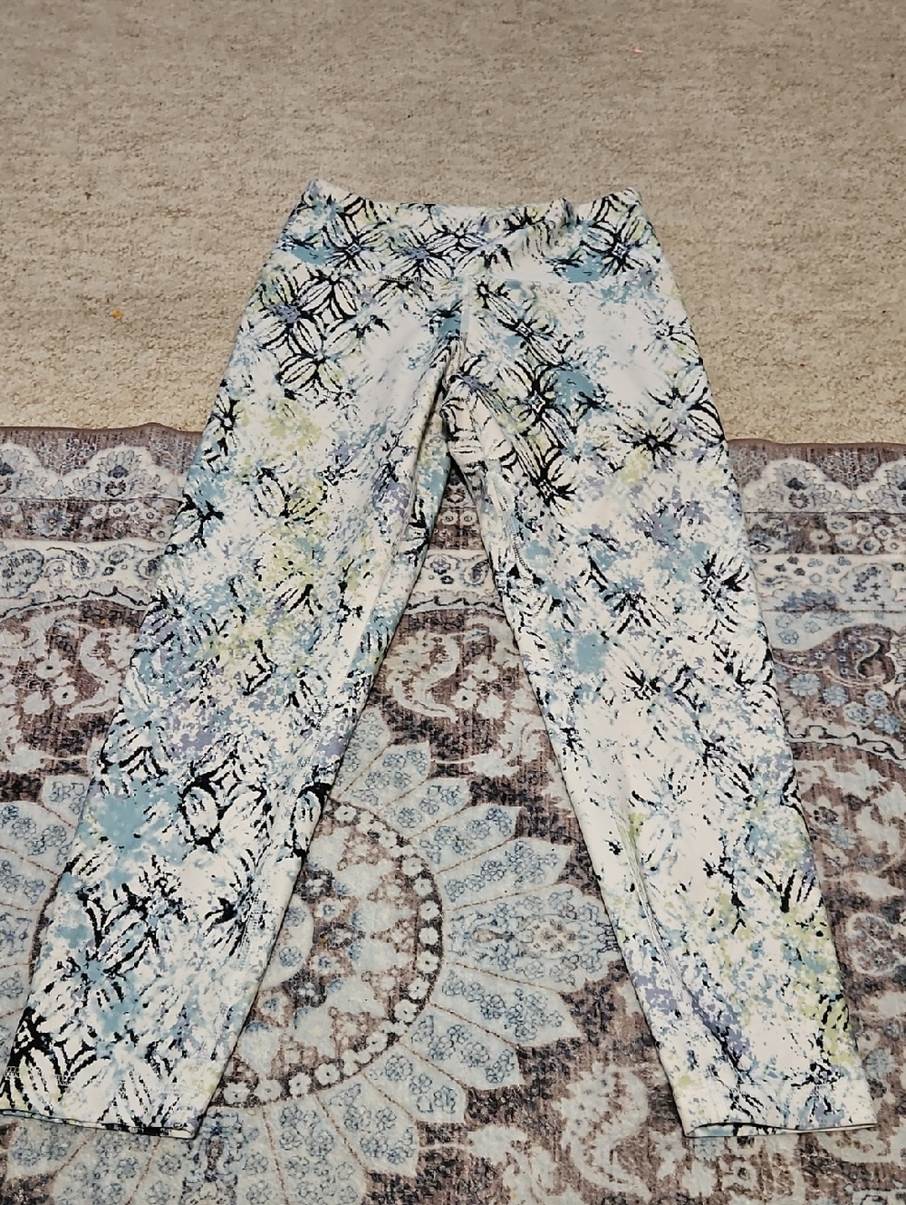 Marika White, Light Blue and Black Patterned Wide-Leg Leggings